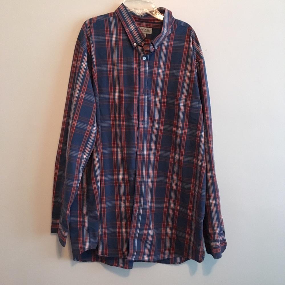 Sunriver plaid blue orange button up shirt 2X